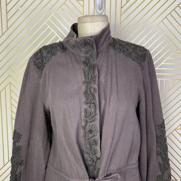 Anthropologie Love Sam Travis Military Jacket Beaded Charcoal Gray Size‎ Medium - Picture 4 of 12